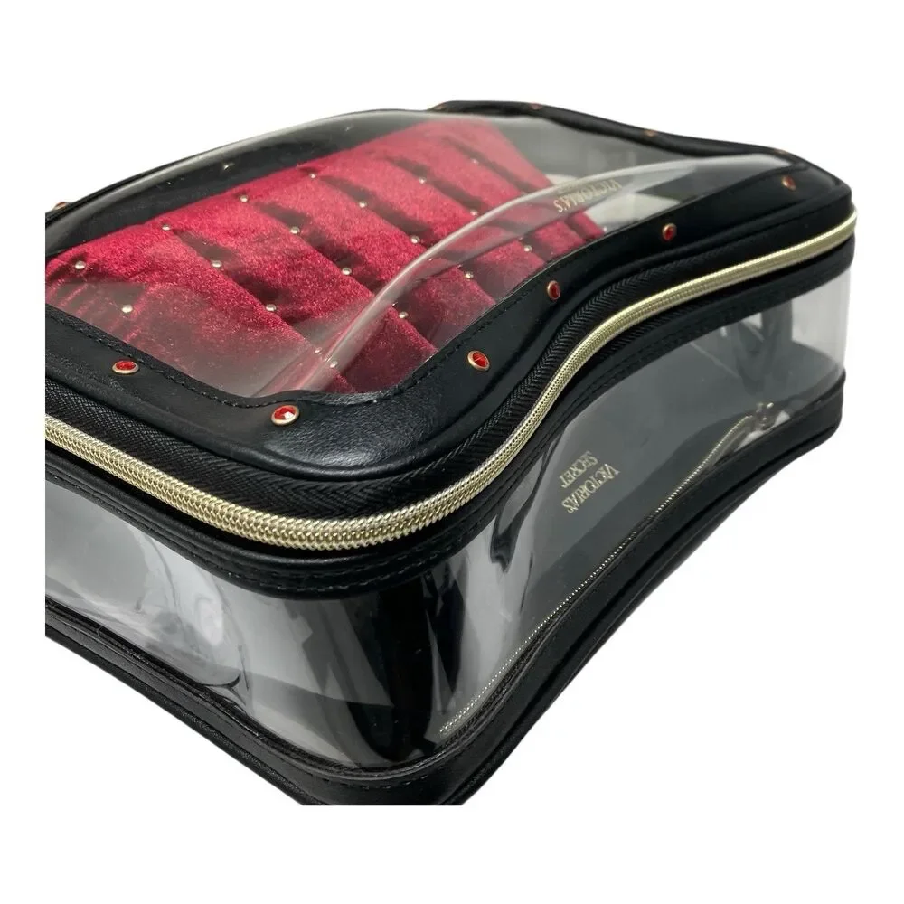 Victorias Secret Makeup Bag Set Velvet Cosmetic Pouches Clear Travel Case Glam